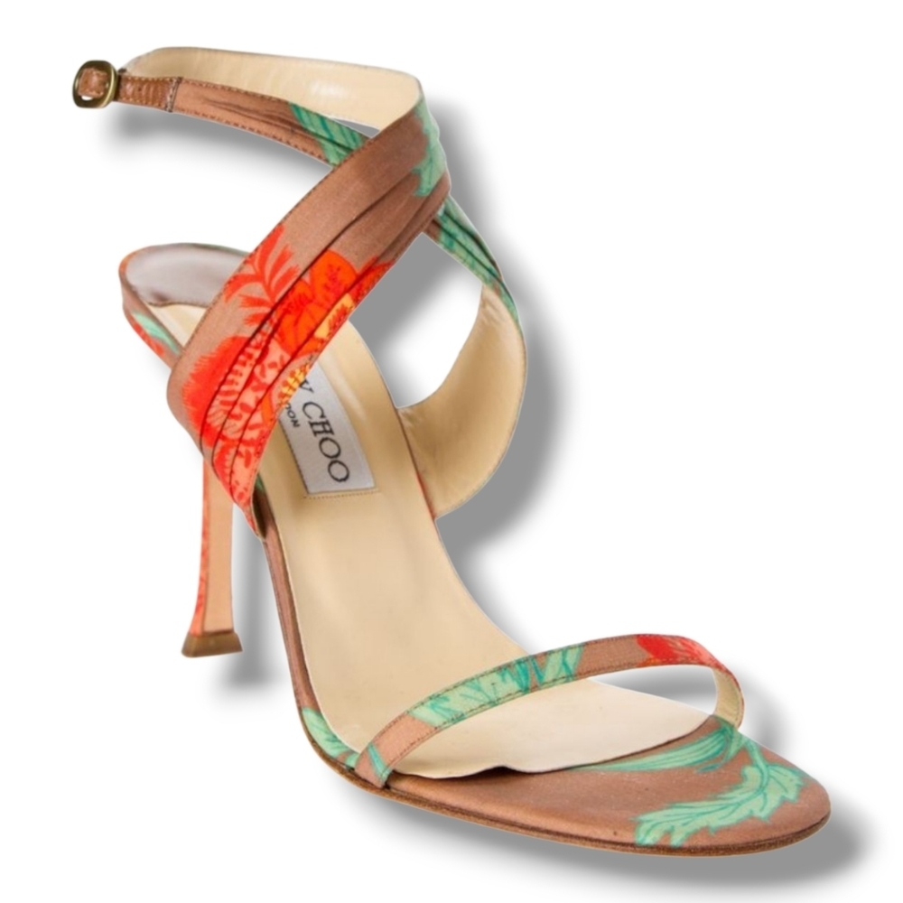 Jimmy Choo Green, Orange& Brown Tropical Ankle Elegant Stiletto Buckle Heels
